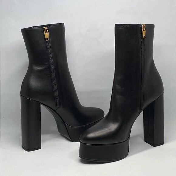 Balmain Brune Leather Platform Ankle Boots size 39.5 - Picture 9 of 16